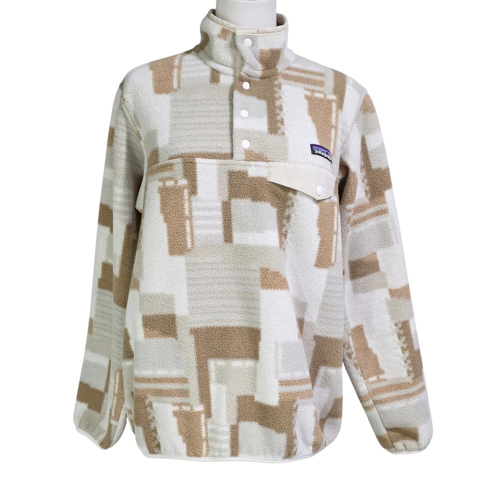 Patagonia Synchilla Snap-T Fleece Pullover Medium Tan Cream Abstract Excellent